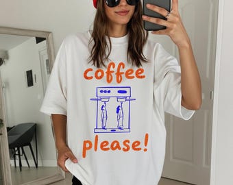 Camiseta "Café, por favor", divertida camiseta con gráficos de café en colores cómodos, camiseta de barista de inspiración vintage, regalo para amantes de la cafeína, camiseta acogedora para un club de café.