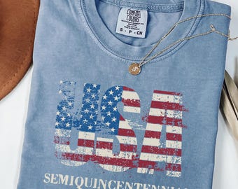 Comfort Colors USA 250 Shirt, Semiquincentennial Patriotic Tee, Vintage American Flag Shirt, Fourth Of July Gift, Independence Day Apparel