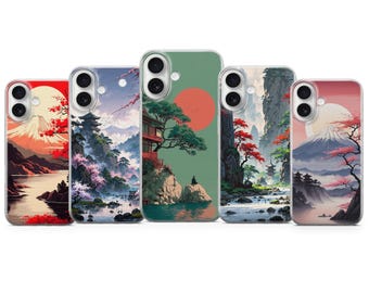 Japanese Phone Case, Mountain Landscape Cover for iPhone 16E, 16Pro, 15, 14, 13 Pixel 9A, 9Pro XL, 8A, 8Pro, 7A, 6A Samsung S25, S26, S24Fe