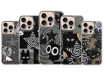 Grunge Black Cat Star Phone Case, Y2K Emo Cover for  iPhone 17, 16Pro, 15, 14, 13, 12, Samsung S25, S24, S23, S22, A16, A56, Pixel 10Pro