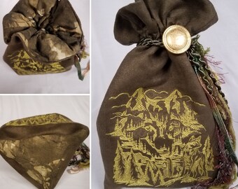 Large Tarot Bag - Wolf Mountain;  Tarot Card Bag, Tarot Bag, Tarot Pouch, Handmade Tarot bag, Goddess Pouch