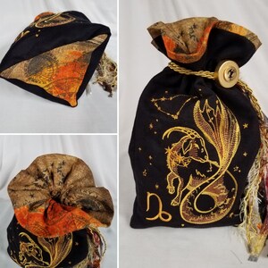 Grand sac de tarot - Capricorne ; FAIT SUR COMMANDE, Sac de Tarot, Pochette de Tarot, Sac de Cartes de Tarot, Pochette Déesse, Gardienne du Trésor, Signes du Zodiaque