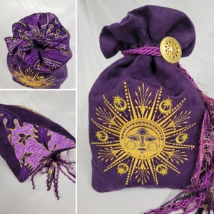 Large Tarot Bag; Purple Sun Shine; Tarot Card Bag, Tarot Bag, Tarot Pouch, Handmade Tarot bag, Goddess Pouch, Treasure Keeper