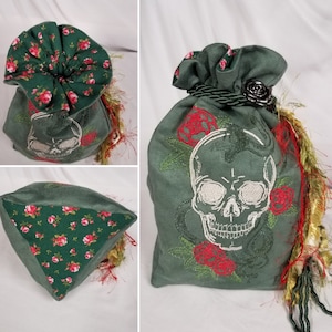 Large Tarot Bag - Gothic Snake and Roses; Tarot Card Bag, Tarot Bag, Tarot Pouch, Handmade Tarot bag, Goddess Pouch, Treasure Keeper