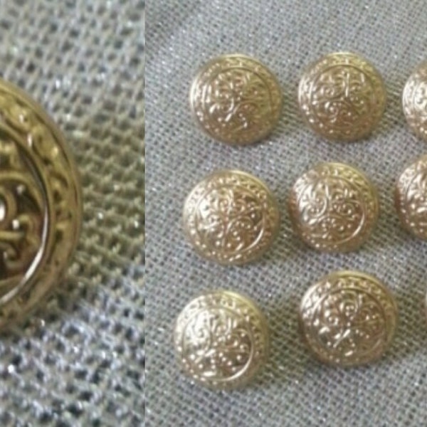 Vintage Gold Floral Metal Shank Button  1/2"  - 12 pieces per bag