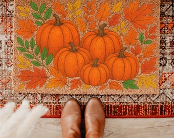 Pumpkin Fall Doormat , Cute Autumn Welcome Mat , Front Porch Decor , Happy Fall Y'all , Cozy Halloween Entry Rug , Housewarming Gift
