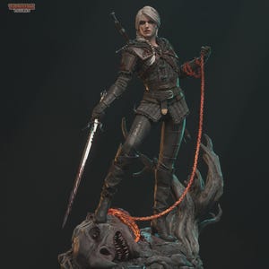 White-Haired Swordmistress Fan Art • Hand-Painted 3D Printed Figure • Collectible Sculpture