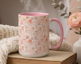 Floral Coffee Mug - Ceramic Botanical Mug in Soft Pastel Colors