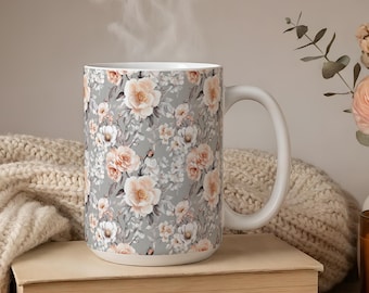 Floral Coffee Mug - Ceramic Botanical Mug in Soft Pastel Colors