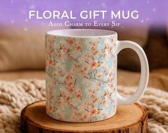 Floral Coffee Mug - Ceramic Botanical Mug in Soft Pastel Colors