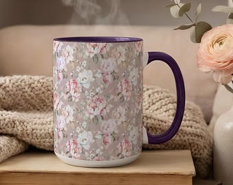 Floral Coffee Mug - Ceramic Botanical Mug in Soft Pastel Colors