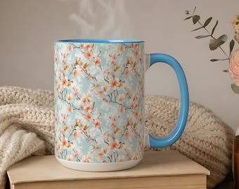 Floral Coffee Mug - Ceramic Botanical Mug in Soft Pastel Colors