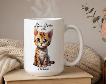 Bengal Cat Mug, Cat Lover Gift, Wild Print Feline Owner Cup