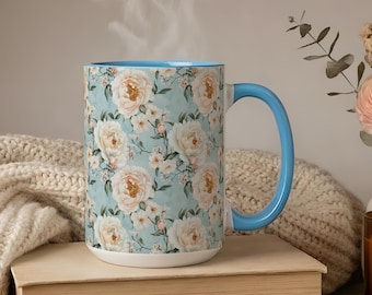 Floral Coffee Mug - Ceramic Botanical Mug in Soft Pastel Colors
