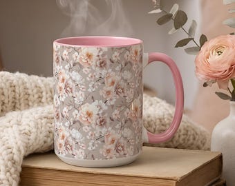 Floral Coffee Mug - Ceramic Botanical Mug in Soft Pastel Colors