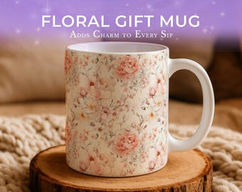 Floral Coffee Mug - Ceramic Botanical Mug in Soft Pastel Colors