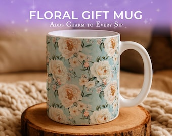 Floral Coffee Mug - Ceramic Botanical Mug in Soft Pastel Colors