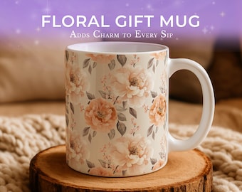 Floral Coffee Mug - Ceramic Botanical Mug in Soft Pastel Colors