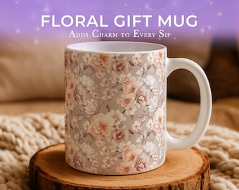 Floral Coffee Mug - Ceramic Botanical Mug in Soft Pastel Colors