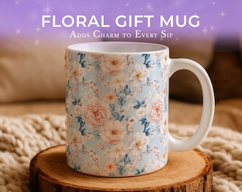 Floral Coffee Mug - Ceramic Botanical Mug in Soft Pastel Colors