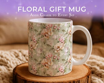 Floral Coffee Mug - Ceramic Botanical Mug in Soft Pastel Colors