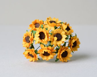 20 mm  / 10  Yellow Sunflowers   Mulberry Paper  Flowers   For Crafts ,Scrapbooking ,Cardmaking , Embellishment