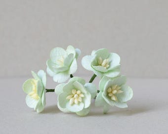 20 mm  /  5  Green Mint    Mulberry Paper  Sakura Flowers