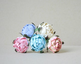 30  mm   / 5  Mixed Colors of  Paper  Rosebuds
