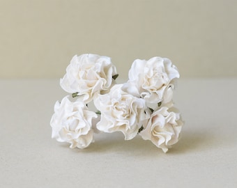 30  mm   /  5   White   Mulberry   Paper  Roses