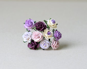 15 mm /  10   mixed colors of paper roses  For Crafts ,Scrapbooking ,Cardmaking , Decorations