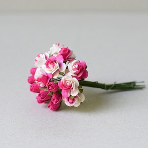 6-15 mm / 20 botões de rosa e rosas de papel rosa choque