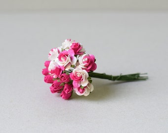 6-15 mm / 20  Hot  Pink Paper Rosebuds and Roses