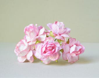 45  mm / 5 pink paper  roses  For Crafts ,Scrapbooking ,Cardmaking , Embellishment