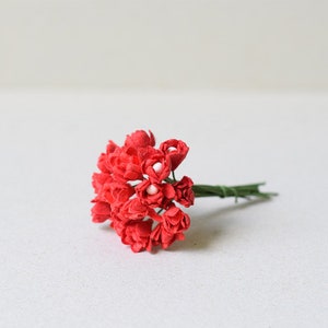 10 mm / 30 赤い紙の花、花粉入りカスミソウの紙の花