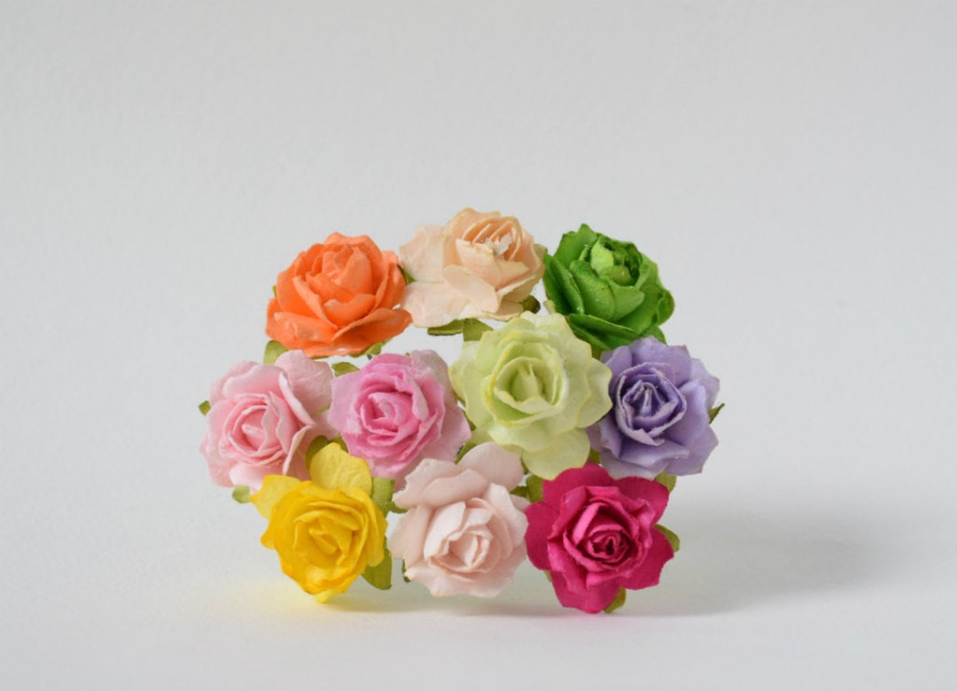 Assorted Paper Roses 25 Mm / 10 Mixed Colors of Paper Roses for Crafts ,scrapbooking ...