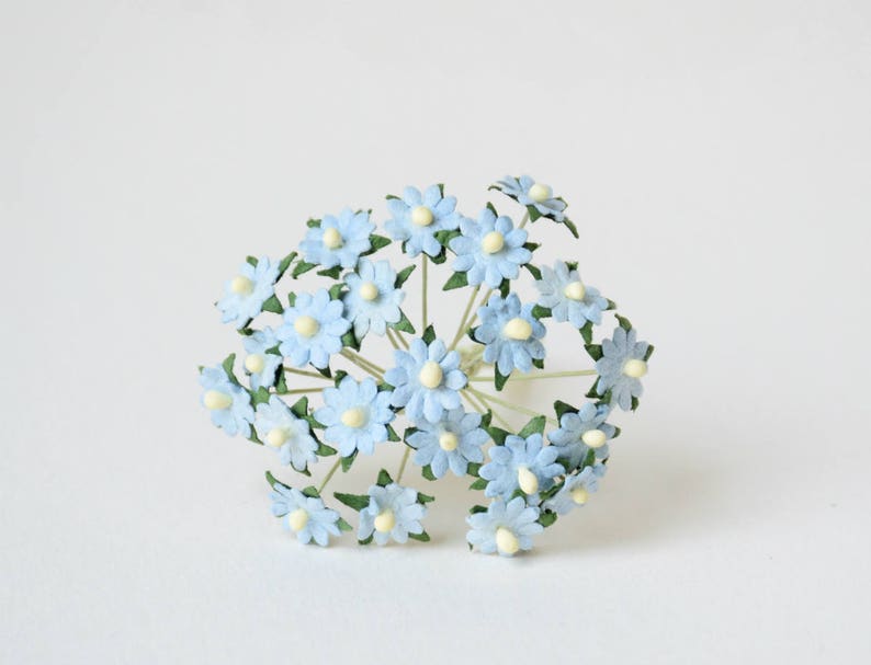 10 mm / 25 Blue Mulberry Paper Flowers image 1