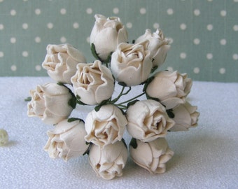 12  white paper  flowers rose buds  - 1.5 cm  For Crafts ,Scrapbooking ,Cardmaking , Embellishment