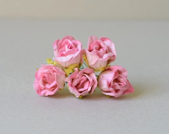 18  mm   / 5  Pink Mulberry  Paper Rosebuds