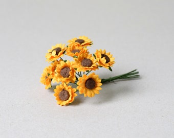 15 mm  / 10  Yellow Sunflowers   Mulberry Paper  Flowers   For Crafts ,Scrapbooking ,Cardmaking , Embellishment