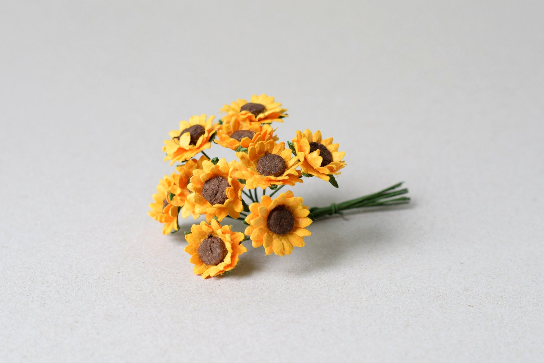 15 mm  / 10  Yellow Sunflowers   Mulberry Paper  Flowers   For Crafts ,Scrapbooking ,Cardmaking , Embellishment
