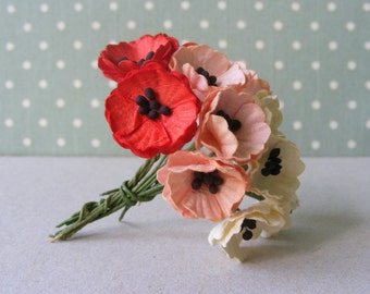 15  Red Shades  Poppies  Paper Flowers - 2 cm  For Crafts ,Scrapbooking ,Cardmaking , Decoration