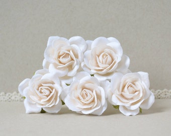 35 mm  / 5  Ivory   Paper Roses  For Crafts ,Scrapbooking ,Cardmaking , Embellishment