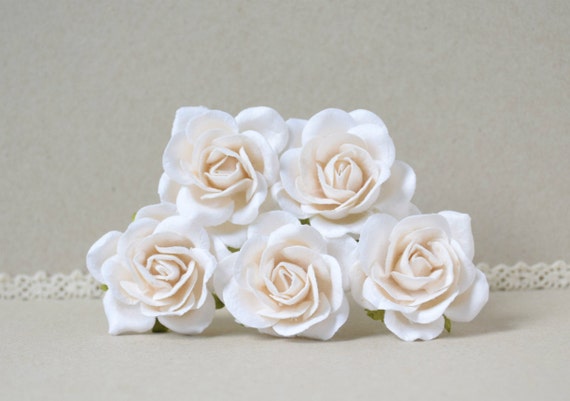 35 mm  / 5  Ivory   Paper Roses  For Crafts ,Scrapbooking ,Cardmaking , Embellishment