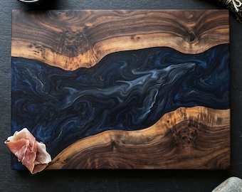 Whale Cutting Board, Midnight Blue Glass Charcuterie Board, Masculine Ocean Kitchen Gift, Gift for Him Dad