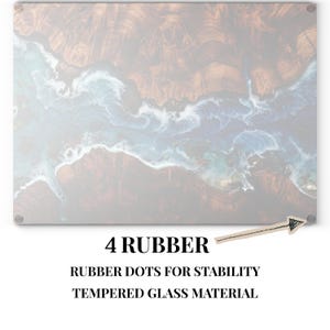 Tempered glass cutting board with flat printed faux ocean epoxy resin and burl wood illusion perfect for coastal charcuterie tray and kitchen decor
