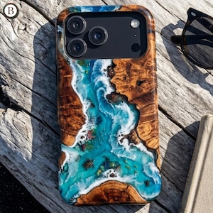 Personalized Sea Turtle Phone Case, Ocean Burl Wood iPhone Cover, Gift for Her, Beach Aesthetic Coastal Accessory