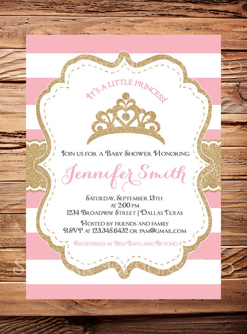 Princess Crown Baby Shower Invitation Girl It S A Pink Gold Little 1487