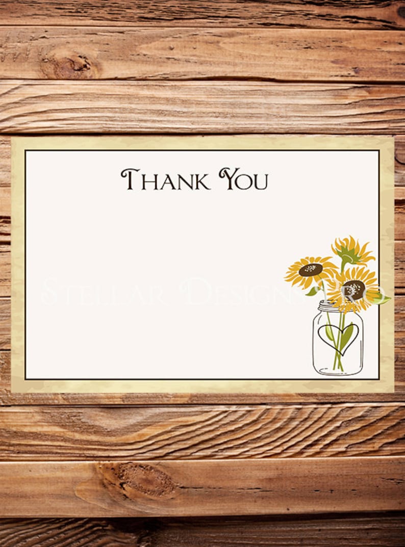 Sunflowers Yellow INSTANT Download Sunflowers Mason Jar Thank You Note 5145 4x6 Mason Jar 1 PDF and 1 JPEG