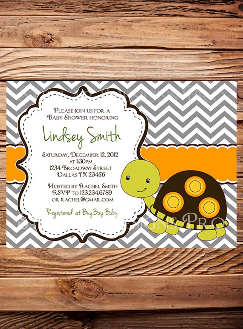 Turtle Baby shower Invitation Girl Boy Chevron Stripes Etsy