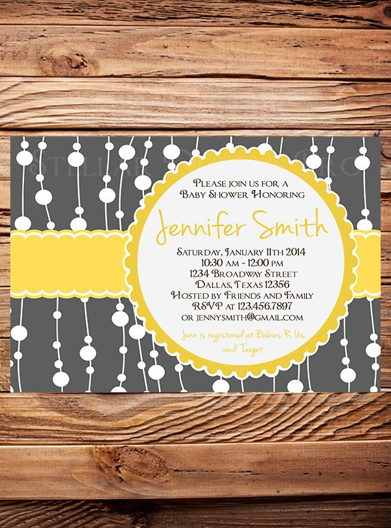 Items similar to Baby shower invitation, Gray, Yellow, baby shower